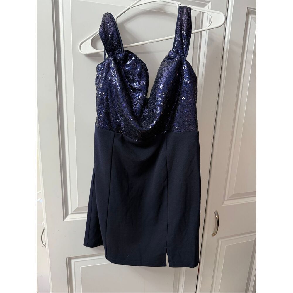 NWT Maniju Navy Blue Sequin Cocktail Dress Size Large New